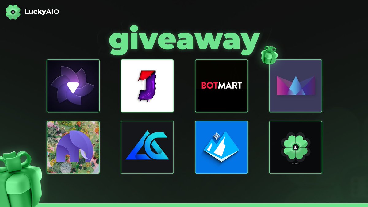 LuckyAIO (@lucky_aio) on Twitter photo Big giveaway 🎁
<a href="/botmrt/">BotMart™</a> - $15 MM credit
@juicedio - 1 month
@elephantaio - 🔑
@bouncesoftware - 1 weekly
<a href="/RE_AIO/">REAIO</a> - 🔑
<a href="/AlloyBot/">Alloy Cloud Bot</a> - 🔑
<a href="/FreebiesFrozen/">Frozen Freebies</a> - 🔑
@LuckyAIO - 1 GB
To enter:
1. Follow ⬆️
2. Like❤️
3. RT♻️
4. Tag a friend ⬇️ Big giveaway 🎁
<a href="/botmrt/">BotMart™</a> - $15 MM credit
@juicedio - 1 month
@elephantaio - 🔑
@bouncesoftware - 1 weekly
<a href="/RE_AIO/">REAIO</a> - 🔑
<a href="/AlloyBot/">Alloy Cloud Bot</a> - 🔑
<a href="/FreebiesFrozen/">Frozen Freebies</a> - 🔑
@LuckyAIO - 1 GB
To enter:
1. Follow ⬆️
2. Like❤️
3. RT♻️
4. Tag a friend ⬇️
