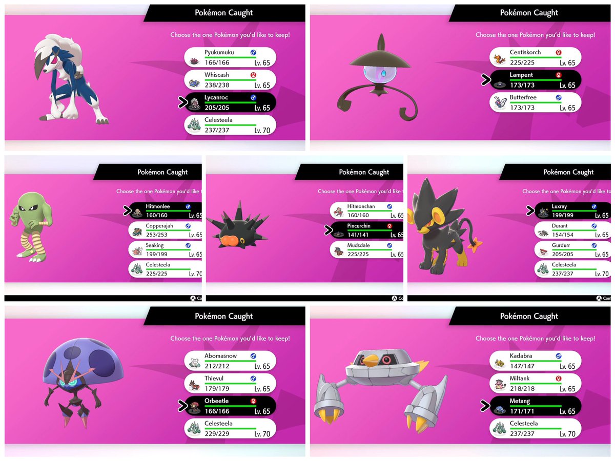 Strixite's tweet photo. And here are the Shiny Pokémon I found along the way, Really needed a couple of these for my living shiny Dex 😄
 
#Pokemon #PokemonSword #PokemonShield #NintendoSwitch #ShinyHunting #ShinyPokemon #MaxLair #DynamaxAdventure #LivingShinyDex https://t.co/AXybG2sQyG