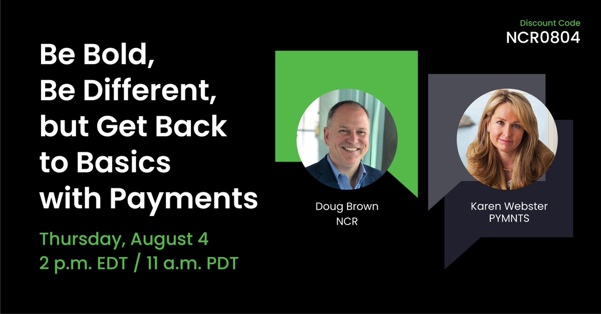 ncr_voyix's tweet photo. Does the rapidly changing payment landscape have you questioning your strategy?
 
Join NCR’s Doug Brown and @pymnts’ Karen Webster as they examine the impact of the financial climate and why experience is vital. Register: https://t.co/zRI3K14wfx https://t.co/EUoHdI6bOb