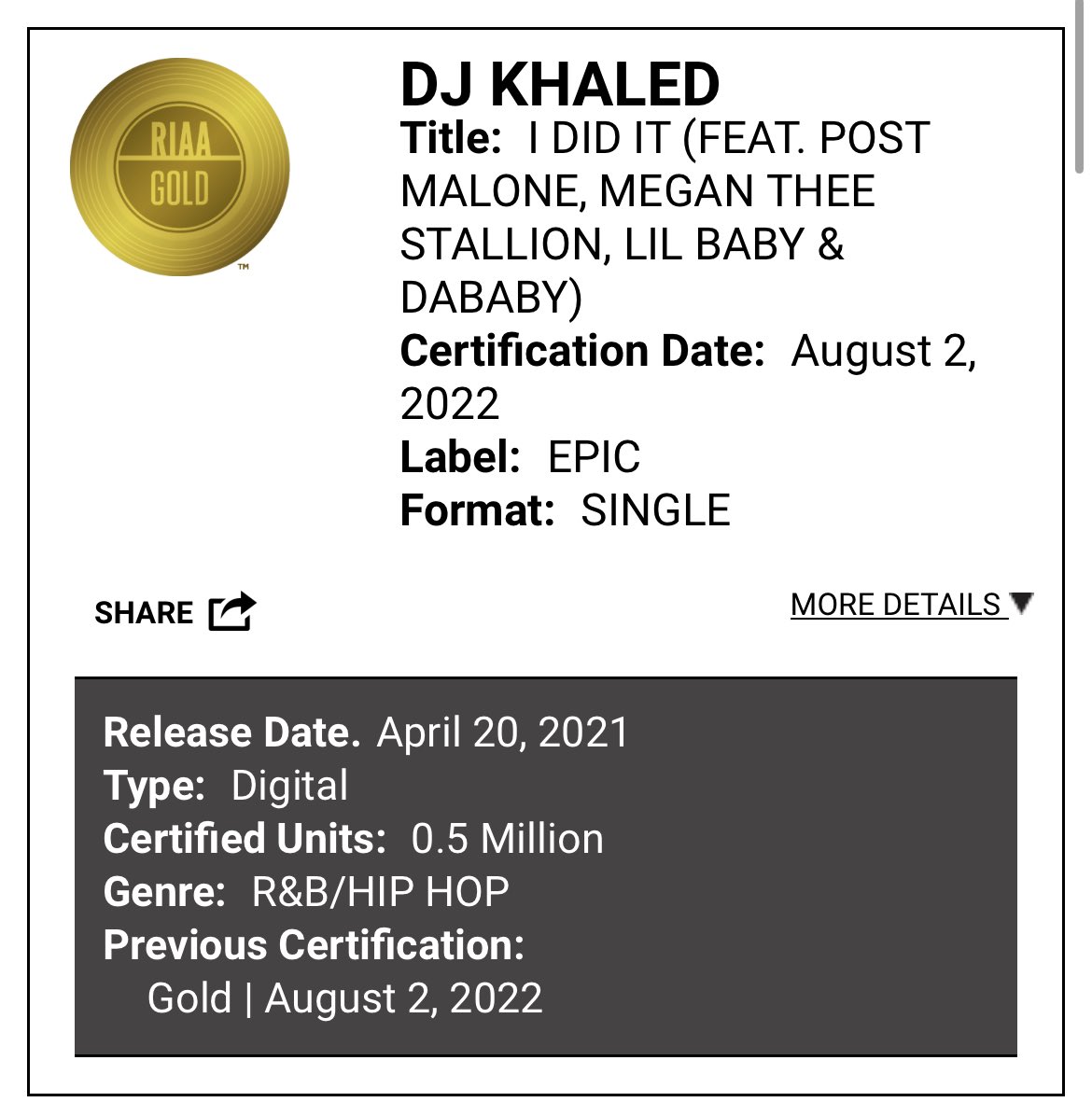 My First GOLD Single 📀