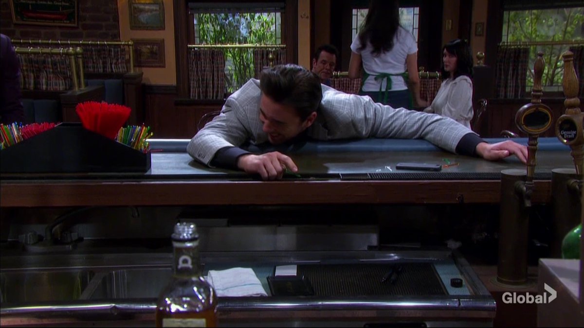 SoapsSpoilers's tweet photo. OMG Chad climbing over the bar to get another drink. But it's Sonny to the rescue. Yeah, I know, some will say I should feel sad, but it's making me laugh. #Days #InappropriateLaughter https://t.co/0BK0sL1MmL