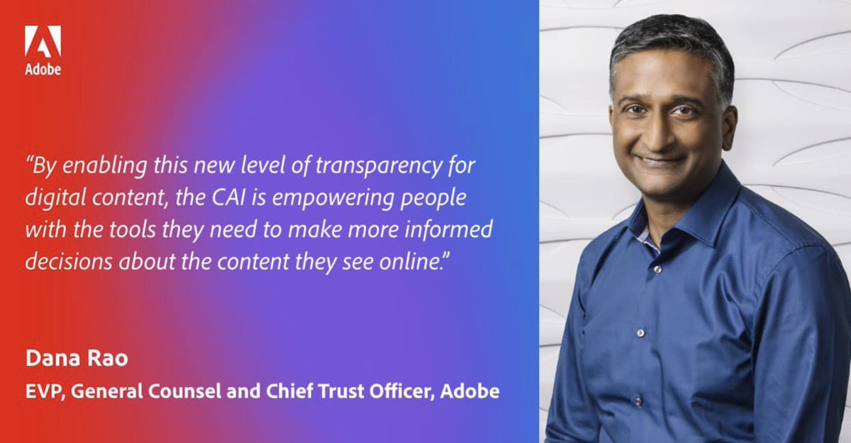 We are proud of all the <a href="/ContentAuth/">Content Authenticity Initiative</a> team has done to champion trust, transparency, and authenticity and we will continue to partner with tech, media and government to empower consumers to make informed decisions about digital content. 

Learn more: blog.adobe.com/en/publish/202…