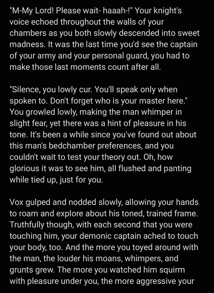 it_do_be_ket's tweet photo. Vox RP scenario pt 22 #VoxAkuma #VoxScenarios #voxrpideas #NSFW #AkuSMR #akumasutra #KinDrenched
(A/N: issa switch Voxxy! π) https://t.co/tVapRDEZot