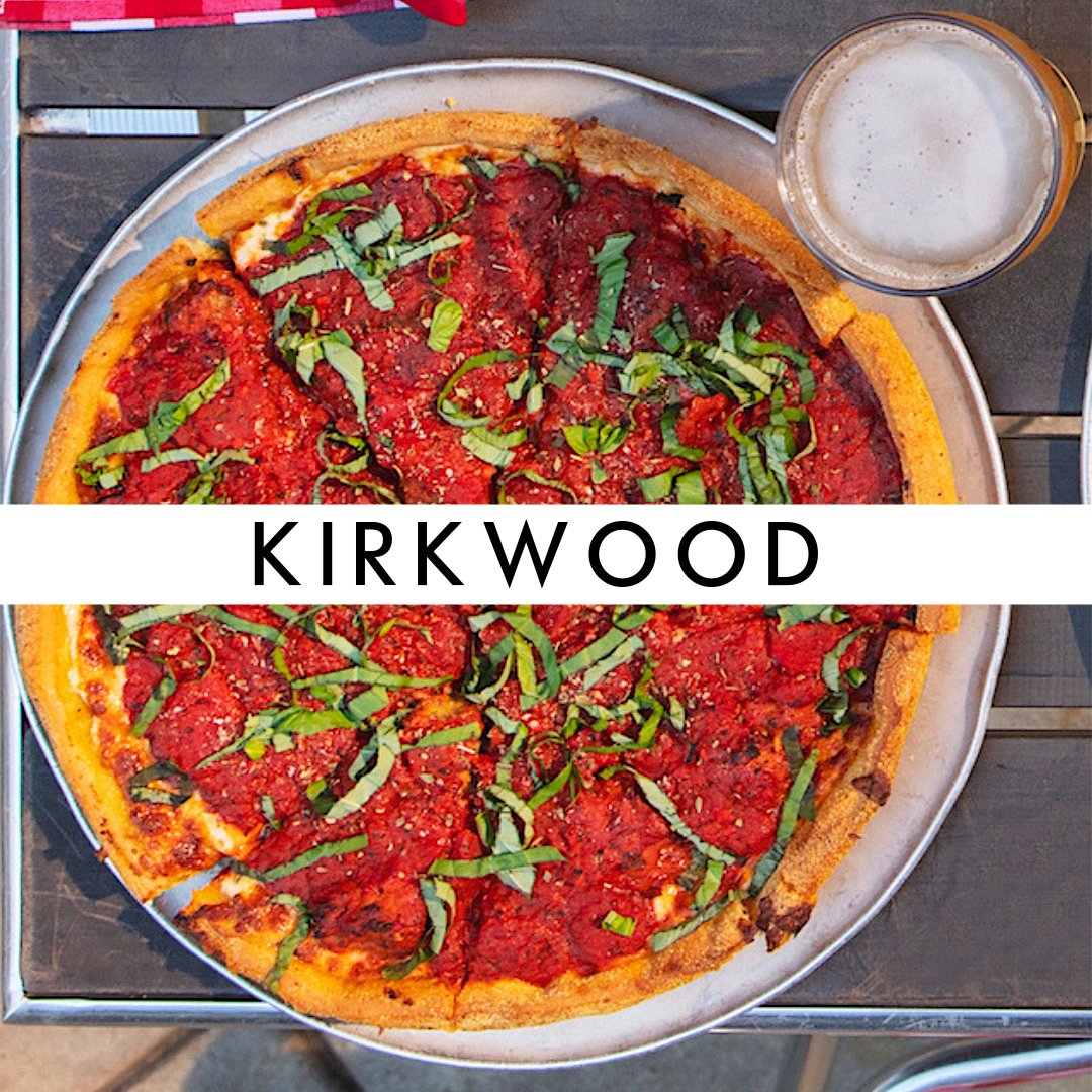 The Kirkwood pizza is a deep dish MUST: mozz, meatball, red pepper, basil.