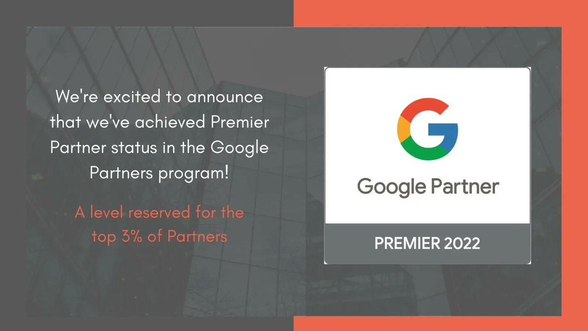 stellar_search's tweet photo. We're excited to announce that we've achieved Premier Partner status in the #GooglePartners program - a level reserved for the top 3% of Partners each year! This achievement demonstrates our commitment to continuing to drive growth and delivering stellar results for our clients! https://t.co/FXK9NxzXPx