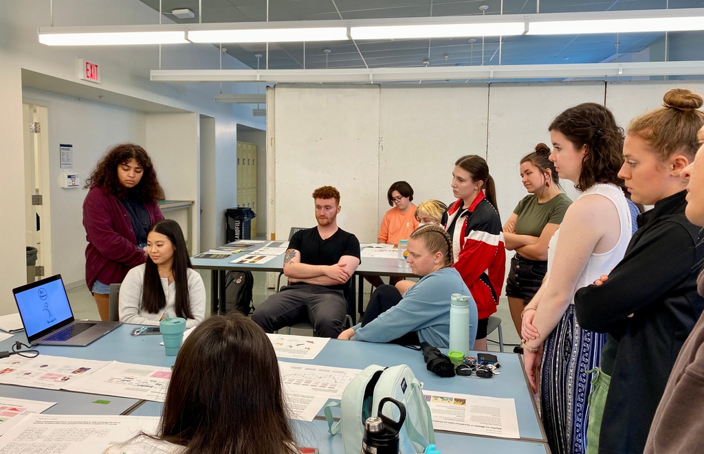 UC_DAAP's tweet photo. Summer semester is wrapping up! CODE students are in project critiques in Design Methodology 2. They develop a solid foundation of research & exploration through form making using prints/books, campaigns, branding, packaging, digital animations, motion images & more
#ucdaap https://t.co/dX0rbWEw0l