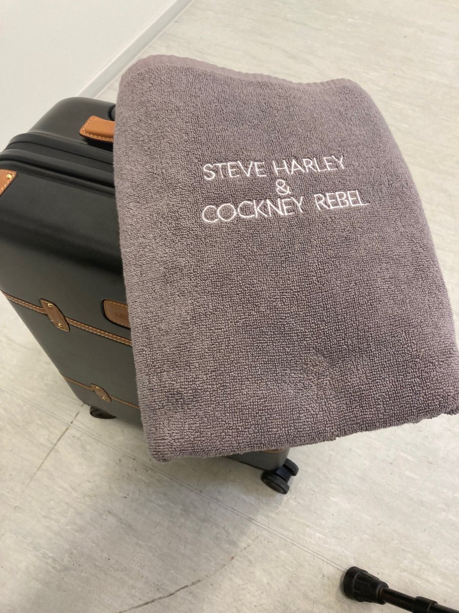 Splendid treatment at Scanderborg festival in Denmark. Personalised towels, indeed! We played  a 75 minute set to several thousand. In blazing sunshine. Special day. To Belgium Friday for festival on the beach, Saturday. Life could be worse. SH