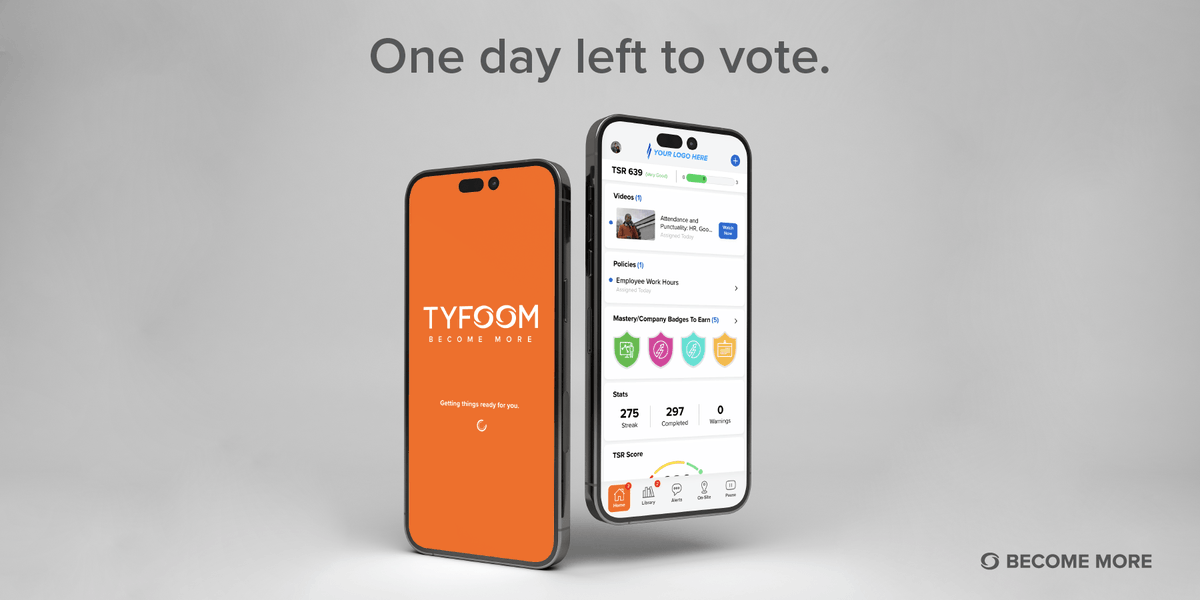 tyfoomtraining's tweet photo. Tomorrow is the last day to vote! Please take time to help us move to the next stage of the #IGIStartupBattle! Vote today! https://t.co/1whHR457TN #TyfoomTraining #Tyfoom #microlearning #EmployeeEngagement #EmployeeCommunication #LearningManagementSystem https://t.co/OVypwJtx8R
