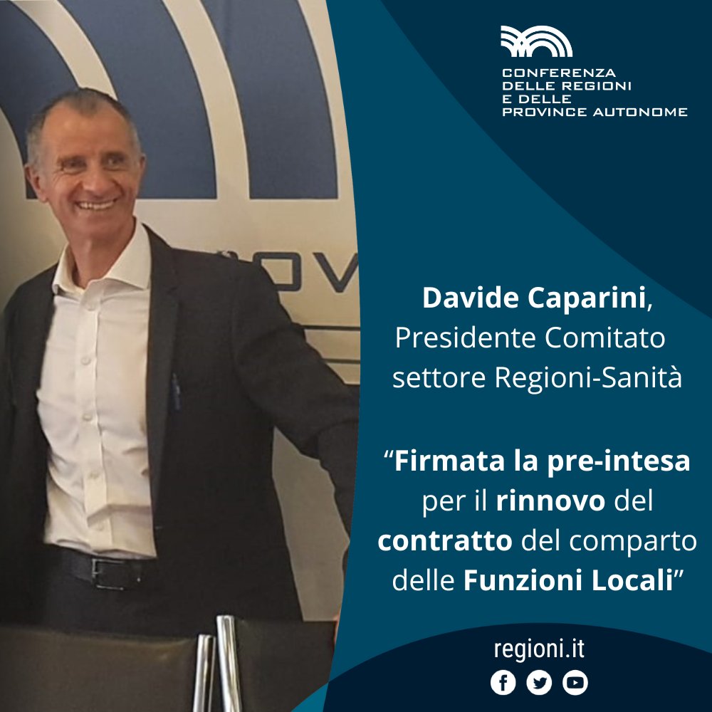 ✍️ Firmata la pre-intesa per il rinnovo del contratto del comparto delle Funzioni Locali. Lo ha annunciato Davide Caparini, Presidente del Comitato di settore Regioni-Sanità.

📇 Per approfondire, leggi il comunicato stampa: bityl.co/Dedc