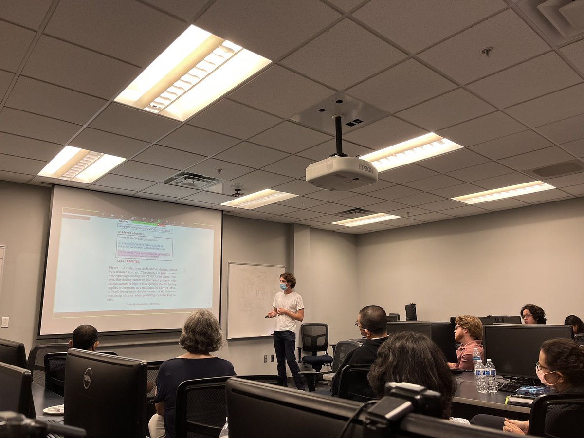 Now in <a href="/oducsreu/">ODU CS REU</a> final presentations, <a href="/ethanlanders_/">Ethan Landers</a> is presenting his project titled, “An Assessment of Scientific Claim Verification Frameworks”. In this work, he has used the state-of-the-art MultiVerS model with SciFact dataset. (His mentor <a href="/fanchyna/">Jian Wu</a>) #oducsreu 
<a href="/WebSciDL/">WS-DL Group, ODU CS</a>