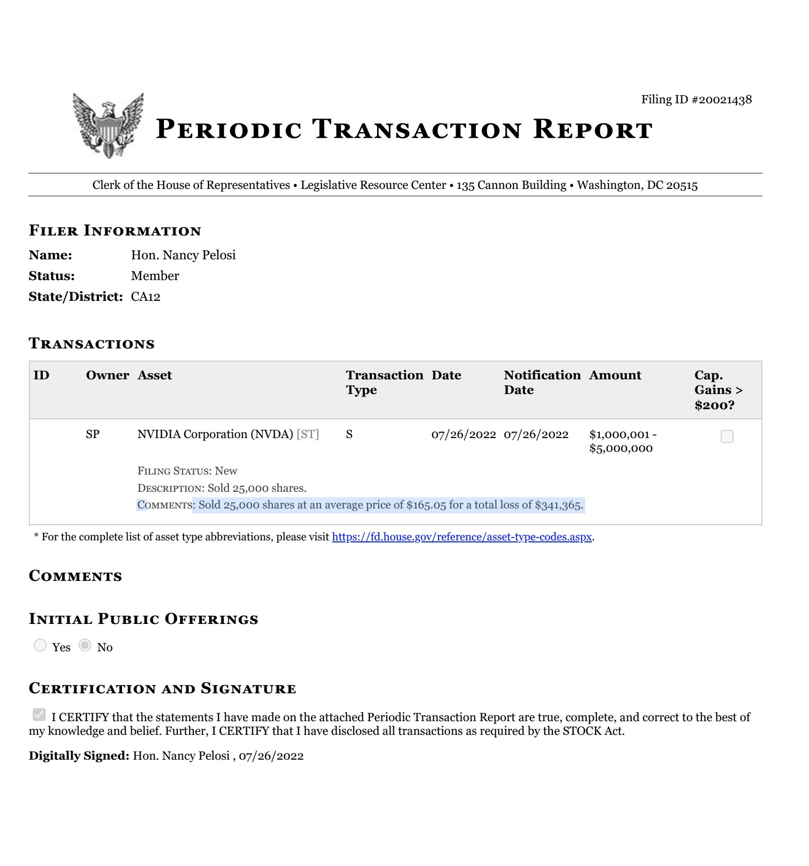Nancy Pelosi Stock Tracker ♟ on Twitter "Source of her sells https//t.co/EDtC7534AB" / Twitter