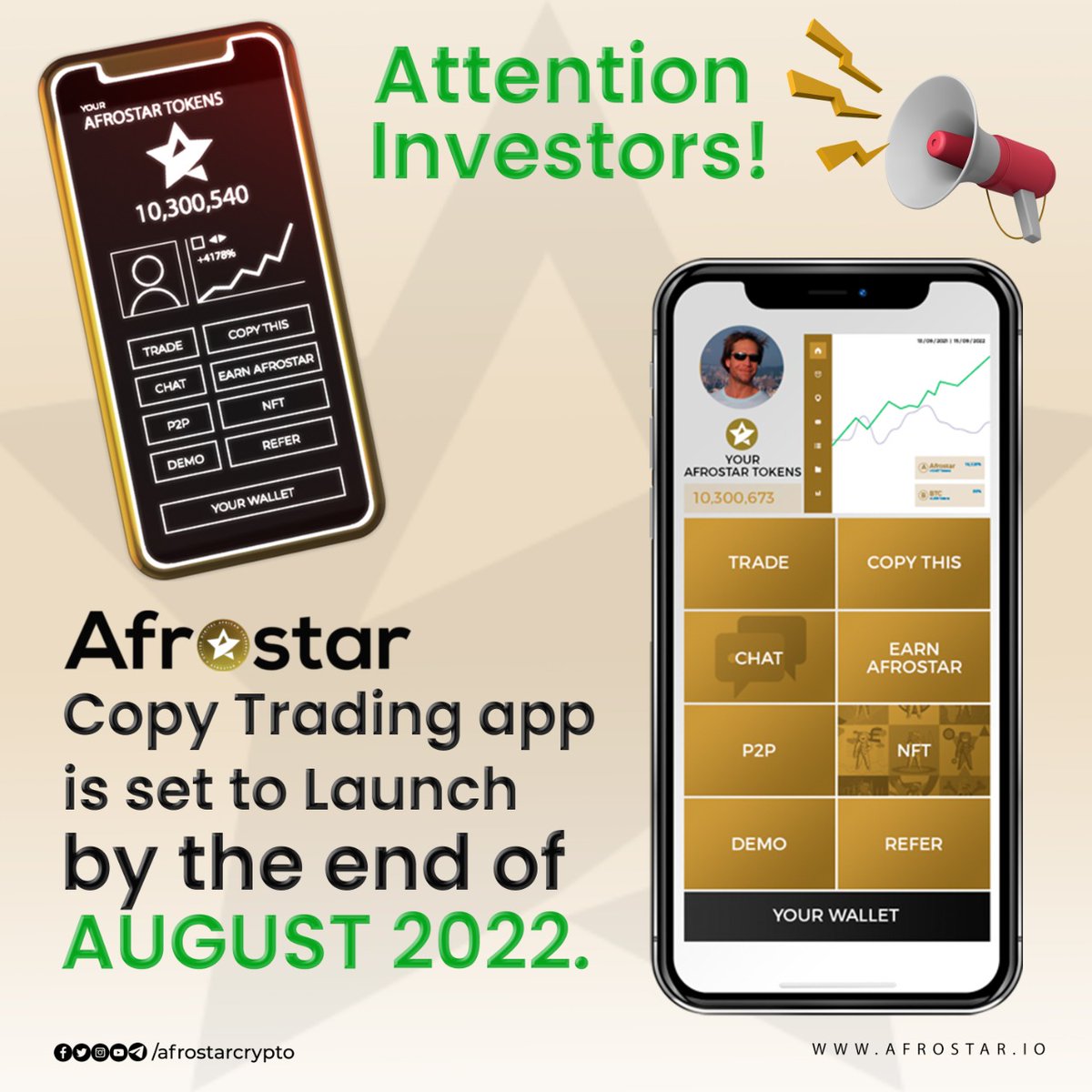 afrostarcrypto's tweet photo. Afrostar aims to launch its copy trading app by the end of August 2022.

#Afrostar #afrostarcrypto #blockchain #blockchaintechnology #blockchainnews #crypto #cryptonews #cryptoeducation #africa #cryptocurrency #cryptocoin #africancrypto #cryptofacts https://t.co/qPb5wYMK3A