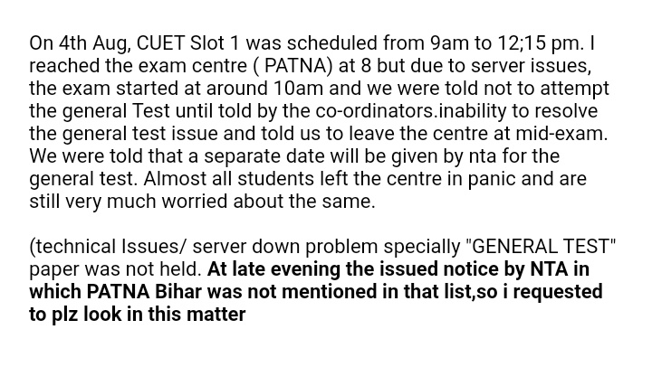 gK00KIE's tweet photo. @DG_NTA #cuet #cuet2022 pls look into this matter 🙏🙏😭 this isn't fair for bihar students @ugc_india @mamidala90 https://t.co/lI2FBdXkpa