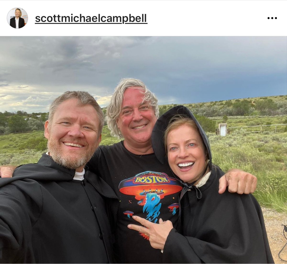 From left to right: Shameless and The Wedding Pact 1 &amp; 2 actor @Scottmichaelcampbell , California Pictures President and Producer Steven Istock, and actress @annakulinova on set in New Mexico for an upcoming historical western film. 🤠
.
#CaliforniaPictures #Western #movie