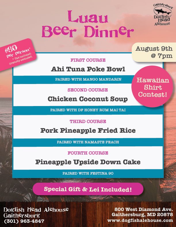 Just a few tickets left for our Luau Beer Dinner! Come in for a delicious one time menu &amp; lots of fun!
