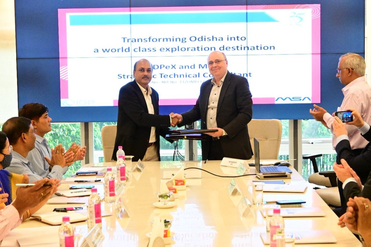 Odisha Mineral Exploration Corporation Ltd. (OMECL) signed an agreement with Strategic Technical Consultant – A Consortium of MSA, South Africa &amp; IDEPX (India) for development of Geoscience work related to “Mineral Resource Mapping” in #Odisha. <a href="/CMO_Odisha/">CMO Odisha</a> <a href="/MinesMinIndia/">Ministry of Mines</a>