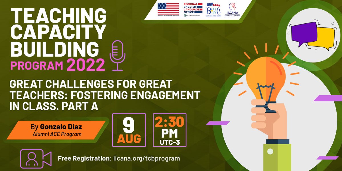 iicanacentro's tweet photo. Next webinar of Teaching Capacity Building Program:
👉 Great challenges for great teachers: Fostering
engagement in class. PART A
Conducted by Gonzalo Díaz and sponsored by
@EmbajadaEEUUarg 
Free registration: https://t.co/NiwwwMSZHw https://t.co/DJxQxI9b6h