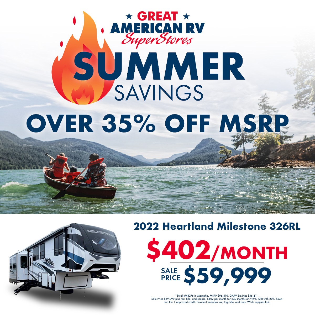 GARV_SuperStore's tweet photo. 🔥 𝐒𝐮𝐦𝐦𝐞𝐫 𝐒𝐚𝐯𝐢𝐧𝐠𝐬 continue at Great American RV with great deals on featured RVs like this 2022 Heartland Milestone 326RL!

It's not too late to find the perfect floor plan to wrap up your summer camping adventures. Click here to get started: https://t.co/w7InOZpr3B https://t.co/BOpdr9SoiX