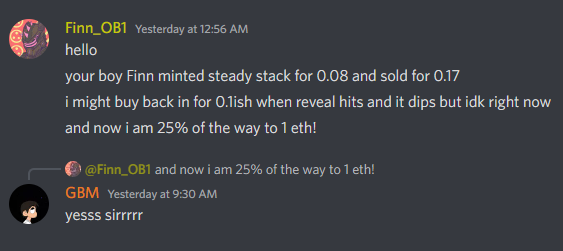 DA ALPHA ON TOP!

Finn joined the server with almost nothing and passed his goal of .2 in a couple days... now he's on the track to 1 ETH! 

#NFT #nftalpha #ALPHA #NFTCommmunity