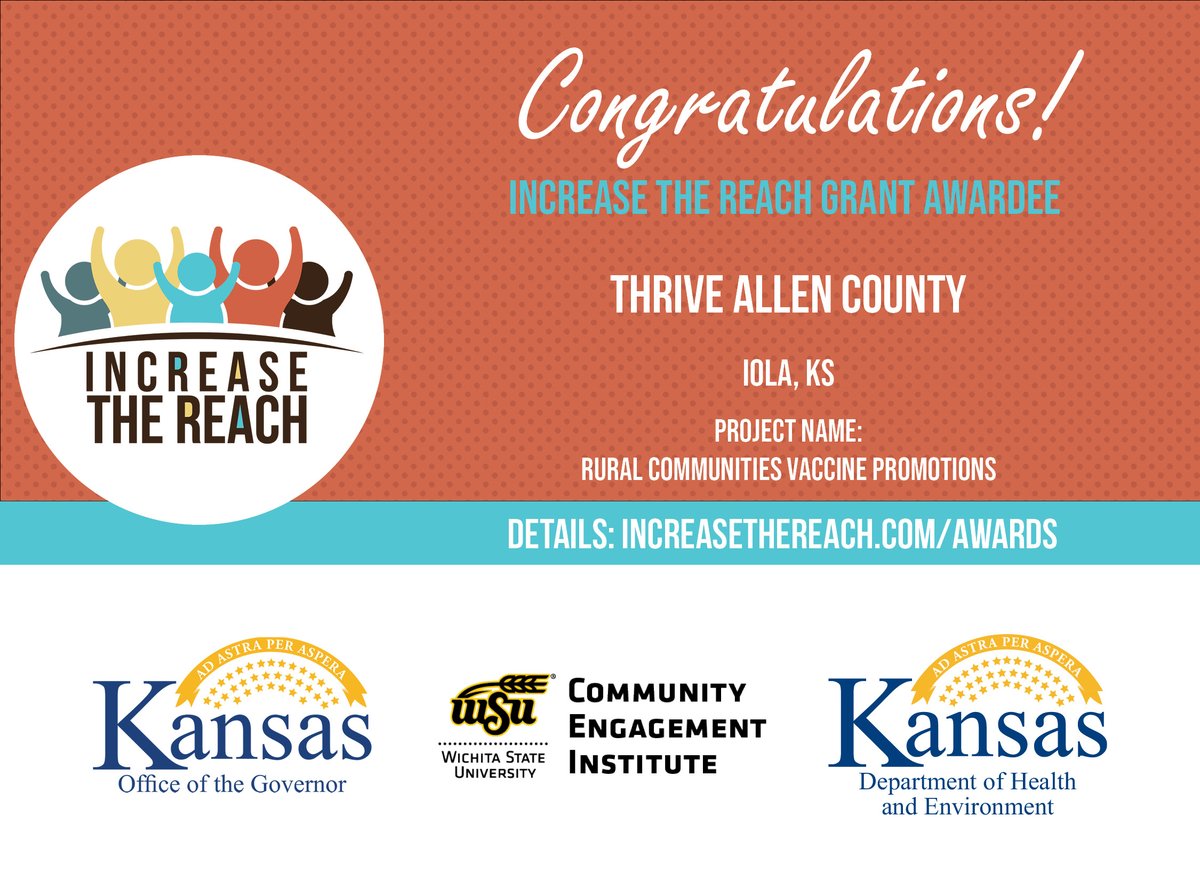 Congratulations, <a href="/ThriveAllen/">Thrive Allen County</a>! 
For more information about the project, check out increasethereach.com/awards 
#IncreaseTheReachKS