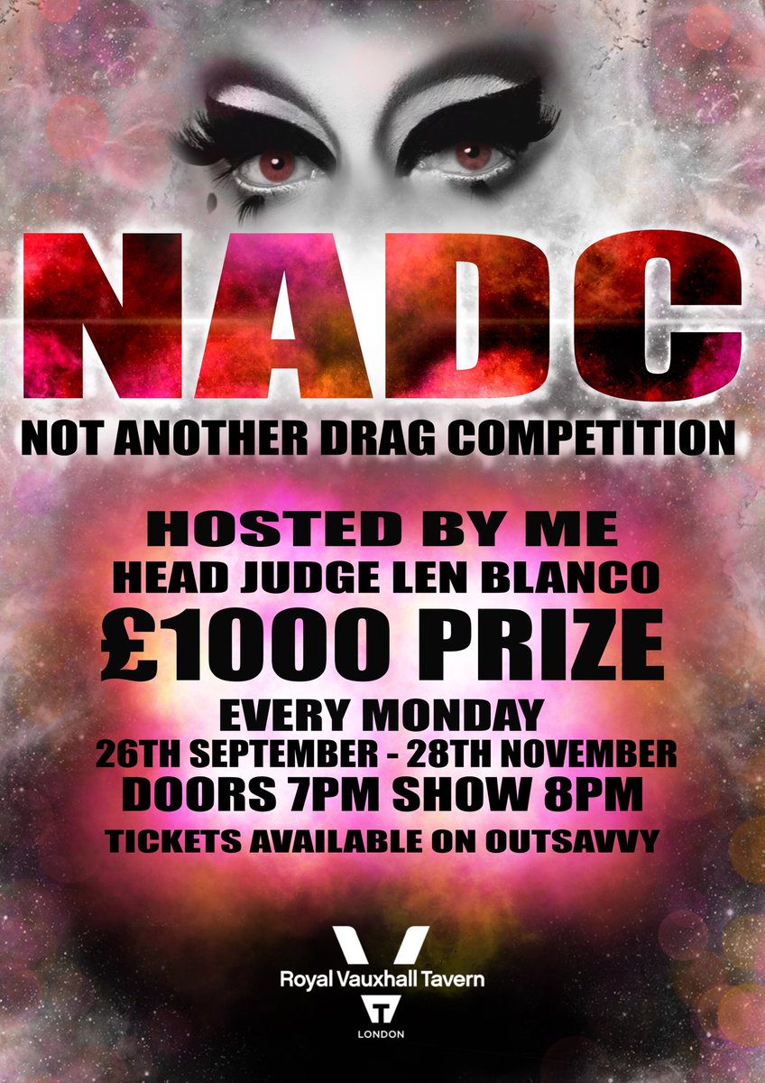 All About Me (@me_thedragqueen) on Twitter photo Weeeee’re baaaack! #NADC returns to <a href="/thervt/">Royal Vauxhall Tavern</a> this Autumn with Head Judge <a href="/King_Len_Blanco/">Len Blanco</a>
Applications open August 17th
Season tickets available now:
outsavvy.com/event/10008/na… Weeeee’re baaaack! #NADC returns to <a href="/thervt/">Royal Vauxhall Tavern</a> this Autumn with Head Judge <a href="/King_Len_Blanco/">Len Blanco</a>
Applications open August 17th
Season tickets available now:
outsavvy.com/event/10008/na…