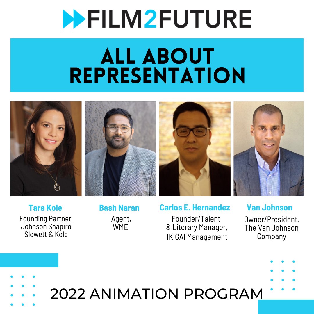 Film2future's tweet photo. 📣Thank you to F2F Advisory Council Member Tara Kole, Bash Naran, and F2F board members Carlos E. Hernandez and Van Johnson for teaching our students all about representation today!
#Film2Future #2022AnimationProgram https://t.co/n9nTN1sgmy