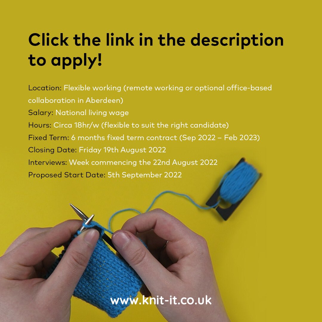 We’re hiring! 🧶 We are looking for an enthusiastic #knitter with good knowledge of stitches and patterns!

To APPLY:
1. Read the full job description here: shorturl.at/bklA9
2. Or email your CV to hello@knit-it.co.uk

✨ Please share to help us find the right person! ✨