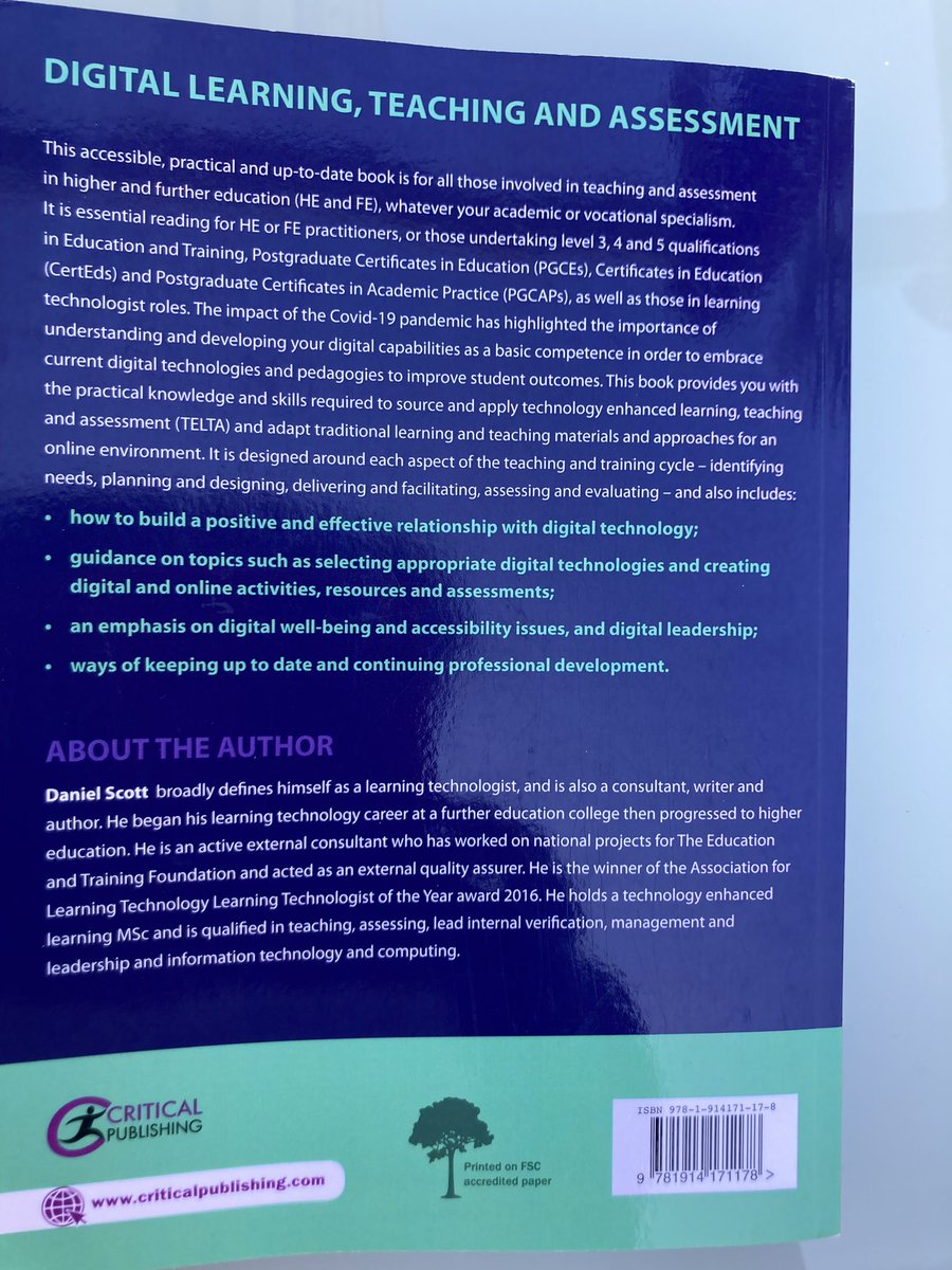 JanRoyalFearn's tweet photo. CPD activity for me.   Enjoyed this clear book, loads of ongoing references too - so helpful for framing content for online education #DLTAbook https://t.co/kZJh6Ldblt