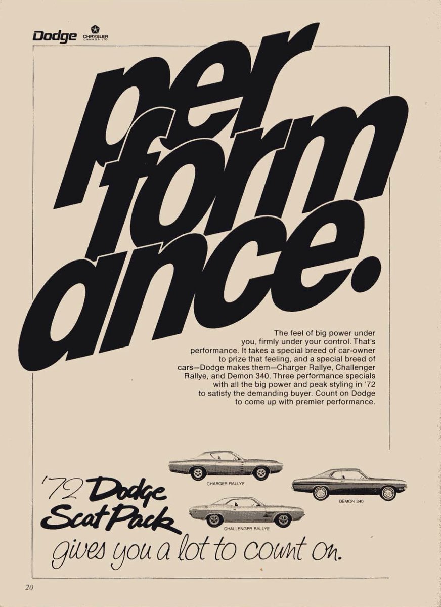 A 1972 #Dodge #ScatPack ad for #ThrowbackThursday! #TBT #CranbrookDodge #CranbrookDodgeOnTheStrip #VintageDodge #ClassicDodge #DodgeScatPack #VintageCar #ClassicCar