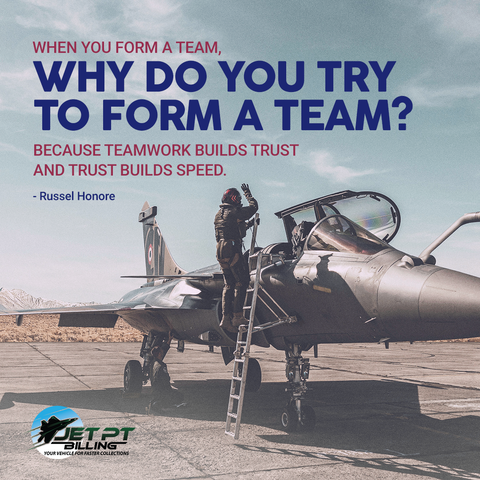 JetPTBilling's tweet photo. "When you form a team, why do you try to form a team? because teamwork builds trust and trust builds speed." -Russel Honore

#JetPTBilling
#YourVehicleforFasterCollections
#business
#financetips
#PTBilling
#PhysicalTherapy
#BillingAndCollections https://t.co/5ZflX4C7rp