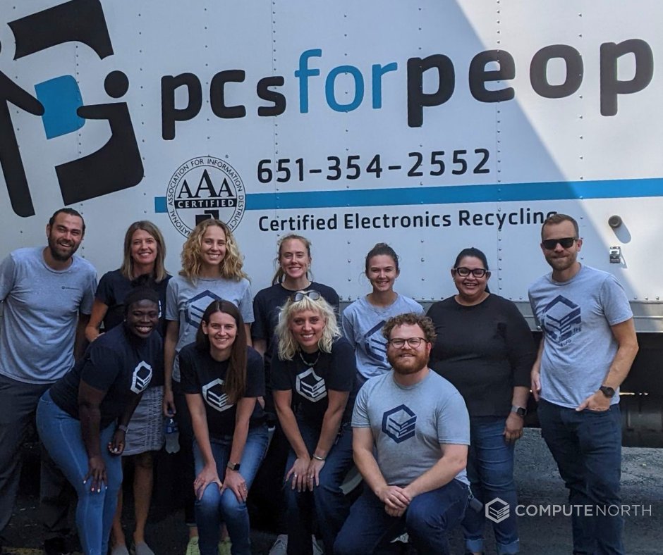 The <a href="/computenorthllc/">Compute North</a> team enjoyed a morning supporting <a href="/PCsforPeople/">PCs for People</a>! We are honored to have the opportunity to collaborate with an organization that is working hard to bridge the digital divide. Volunteer near you: hubs.ly/Q01jfZLt0 #digitalinclusion