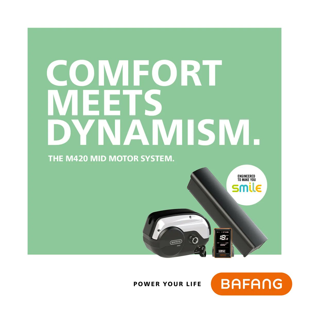 BAFANGElectric's tweet photo. The #M420 #Bafang drive system perfectly fits with modern city and trekking #ebikes, smoothly supporting your ride up to local speed restrictions 🚴⚡ The clean design provides a powerful 80Nm of torque and sensitive controls for a user-friendly experience 😌⚙️
#eCity #eTour https://t.co/QzZgIwijmb