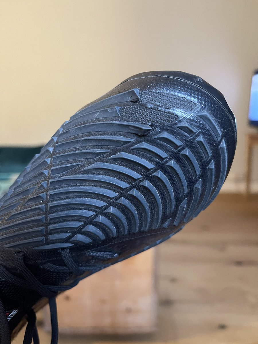 LizBarette's tweet photo. 9 year old has worn these Predators a handful of times &amp; they’re falling apart already @AddidasUK surely this shouldn’t be happening?? https://t.co/mR6ZacXIeq