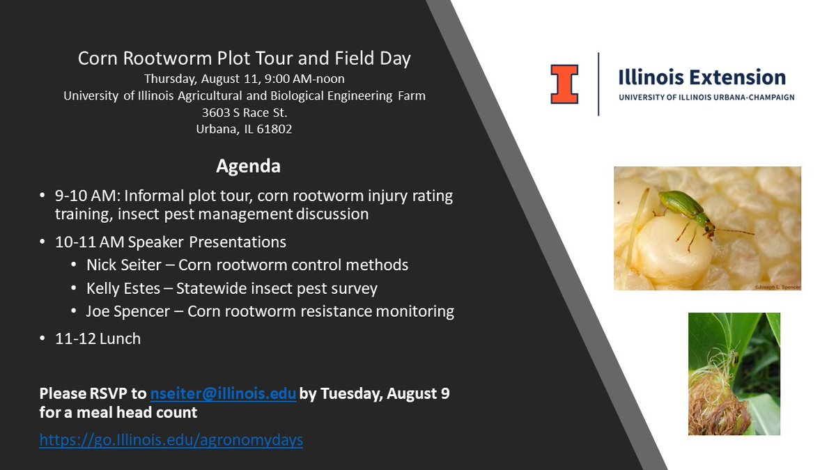 We'll have a plot tour and field day one week from today at the U of I ABE Farm; rsvp to nseiter@illinois.edu if you would like to attend. More information at go.illinois.edu/agronomydays