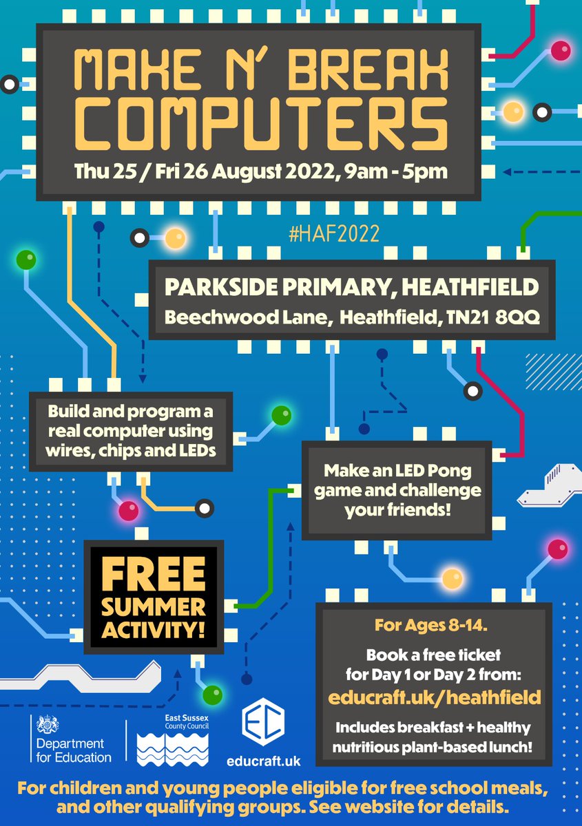 Free computing workshops for kids in Bexhill and Heathfield

Click here for more info eequ.org/educraftlimited and to book a free place for your child

#HAF #HAF2022