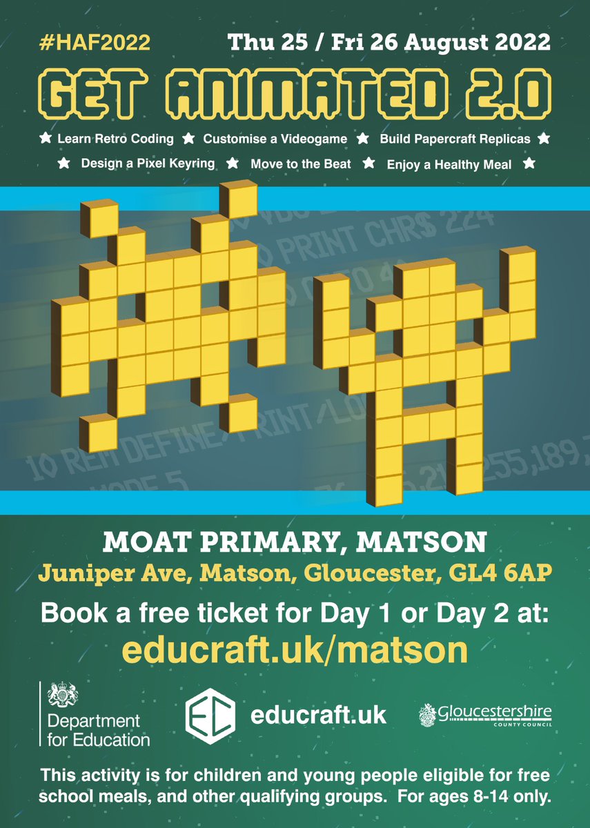 Free computing workshops for kids in Gloucester!

Click here for more info educraftgcc.coordinate.cloud/list and to book a free place for your child