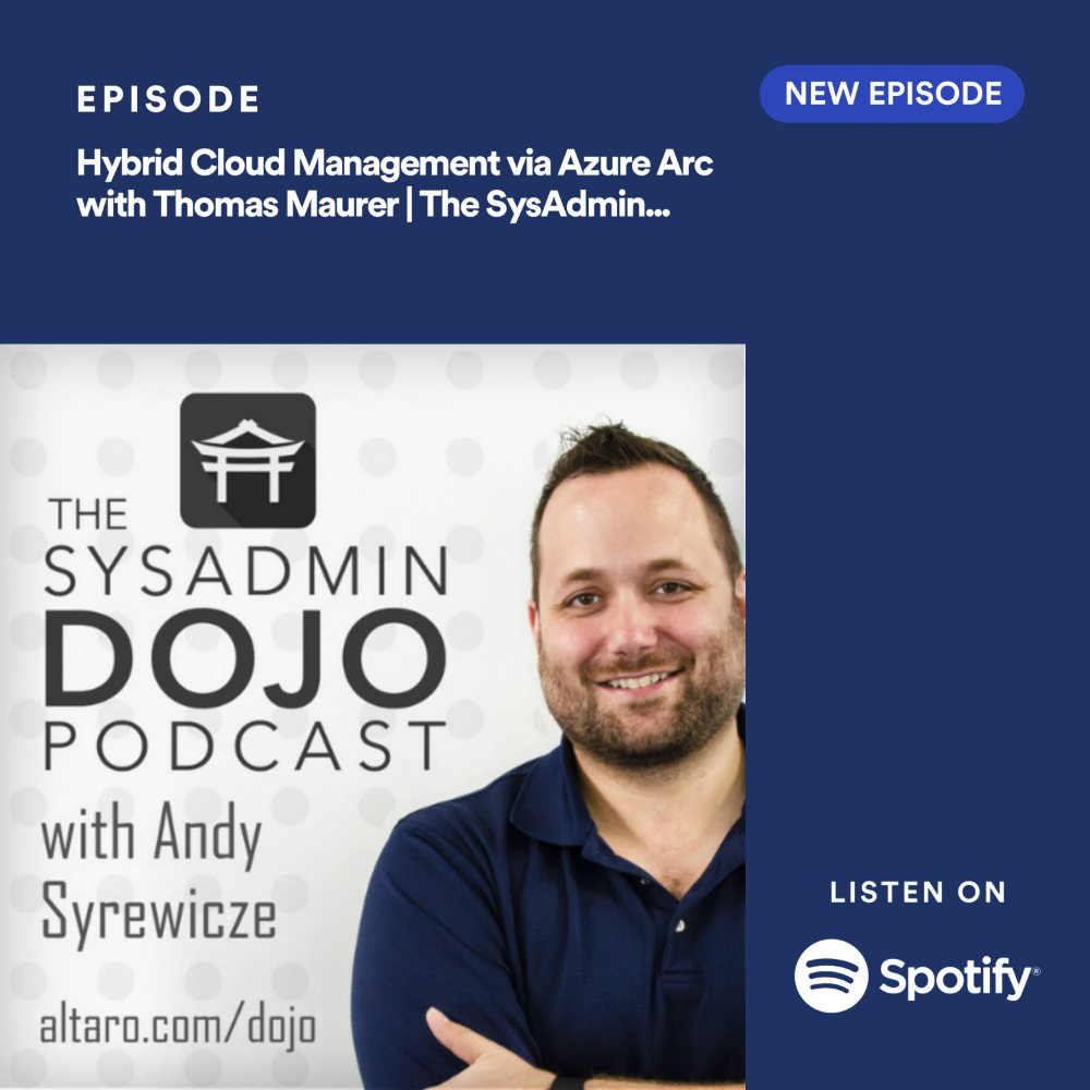 AltaroSoftware's tweet image. What are the different options for #HybridCloud in the #Microsoft stack? What Azure Stack option fits best where? How to get started?

Just some of the questions we answered in this #SysAdminDOJO Podcast.  

Listen now on Spotify:
open.spotify.com/episode/3u3N1i…