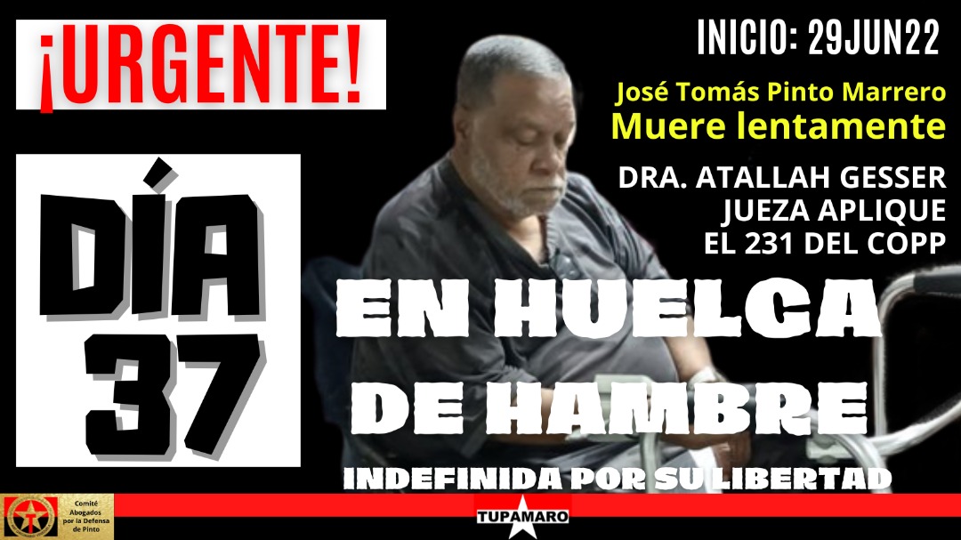 #MedidaSustitutivaParaPintoYa. <a href="/ONU_derechos/">ONU Derechos Humanos - América del Sur</a> le pedimos su ayuda y solidaridad con el Maestro Pueblo José T. Pintó; 37 días en Huelga d hambre luchando x sus derechos, han intentado acabar con su vida. No hay debido proceso. Irrespetan la Constitución y las leyes <a href="/FranciaMarquezM/">Francia Márquez Mina</a>