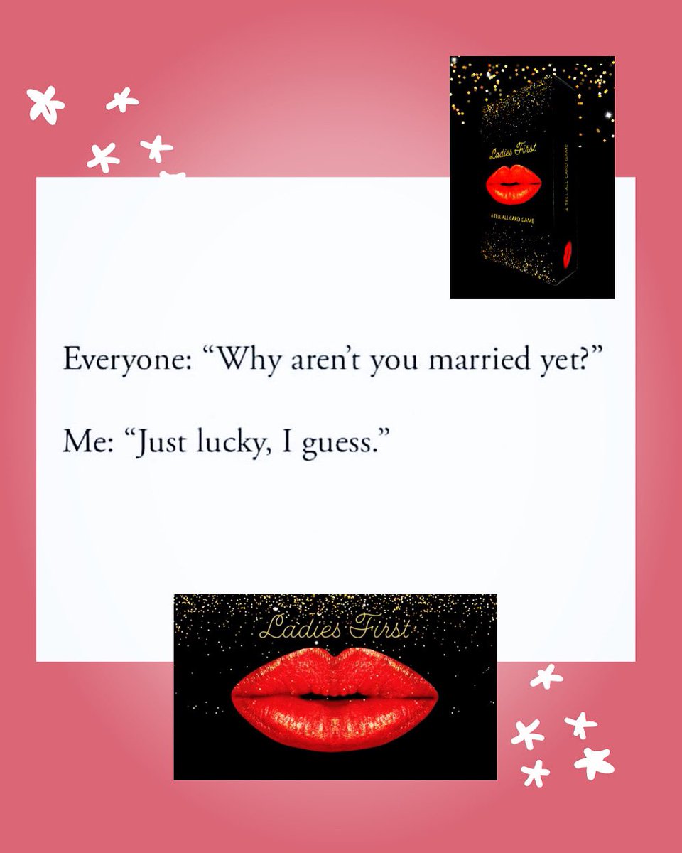 GameLadies's tweet photo. 🍀🤣🤦🏻‍♀️ Some are as clueless as their questions. Others are just lucky. 😅 #ladies_first_game @ladies_first_game #lucky #single #notmarried #notmarriedyet #singlegirls #partygames #gameforwomen #partyideas #partyinspiration #smartgamesusa #smartgames #bestgames #gamesmart https://t.co/OH6QxkbVHG