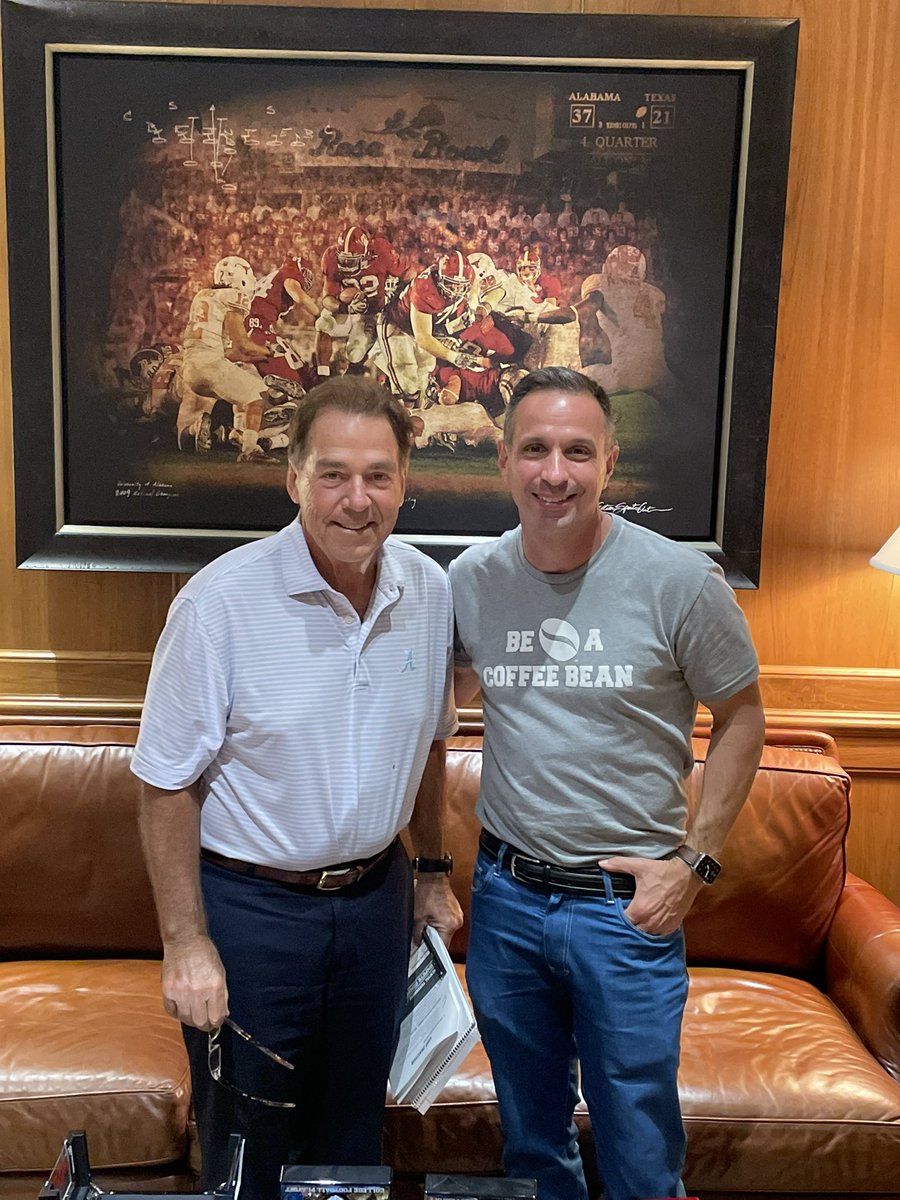 Thank you, Coach Saban, for the opportunity to share the #BeACoffeeBean message with <a href="/AlabamaFTBL/">Alabama Football</a> .