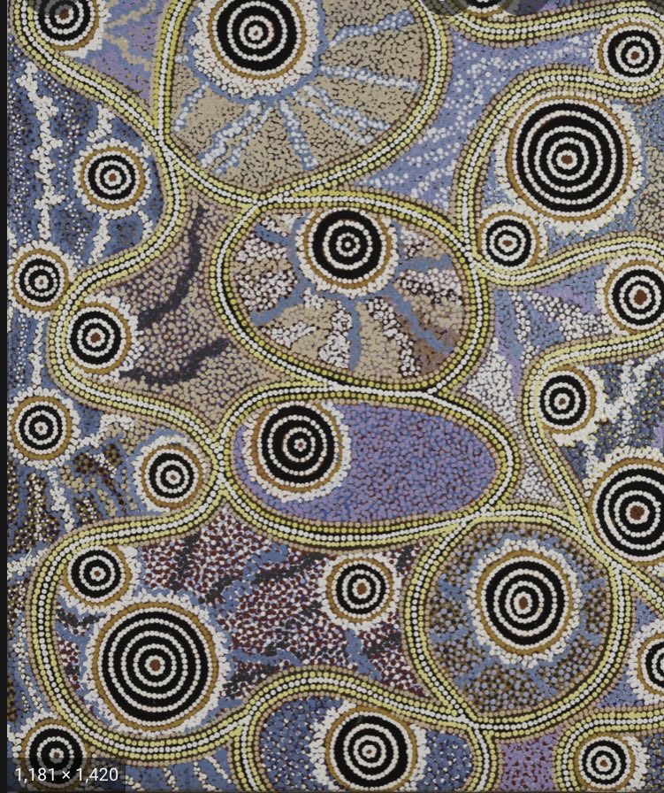 BarbieriSue's tweet image. Gag transitioning from female to male, aboriginal art Alma Nungarrayi Granites Australian (Warlpiri, Central/Western Desert)
