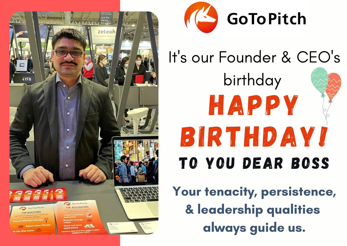 GoToPitch's tweet photo. GoToPitch team sends heartfelt #happy #birthday wishes to our Founder &amp; CEO Mr. Shashank Tyagi. You bring so much energy &amp; joy into the #workplace and push us to #achieve greater heights.
We #wish you a happy birthday, Be #happy &amp; Be #healthy! https://t.co/mmvN1AoeQQ
