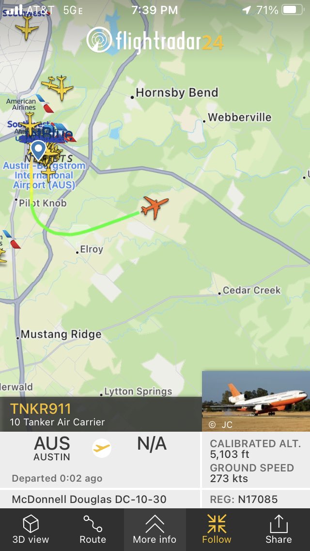 PerkinsRuss's tweet photo. 10 Tanker leaving Austin. Be safe, thanks for what you do. #10Tanker, #wildfires https://t.co/8mrIJnGsFY