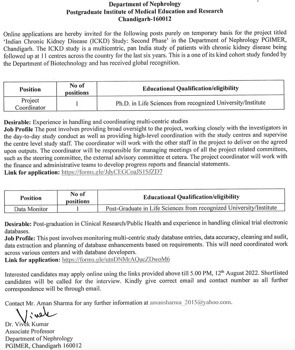 We are hiring for the positions of

1⃣ Project Coordinator
and
2⃣ Data Monitor

In case you are interested in any of these exciting roles, please head over to 
tinyurl.com/ywmv49b9
OR
tinyurl.com/arrj8dzp