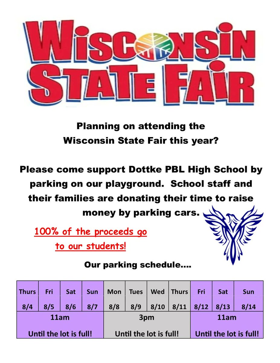 Park with us for State Fair and support our students! 