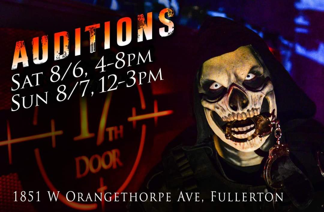 Actor4u2's tweet image. Just do it! Scare actor auditions for Orange County's most extreme haunted house this Saturday, 4-8pm &amp;amp; Sunday, 12-3pm We can't wait to meet you! Actors must be at least 18 years old.  Location: 1851 W Orangethorpe Ave, Fullerton. Sign up at: forms.gle/YYHj4W47NgbzqC… #the17thdoor