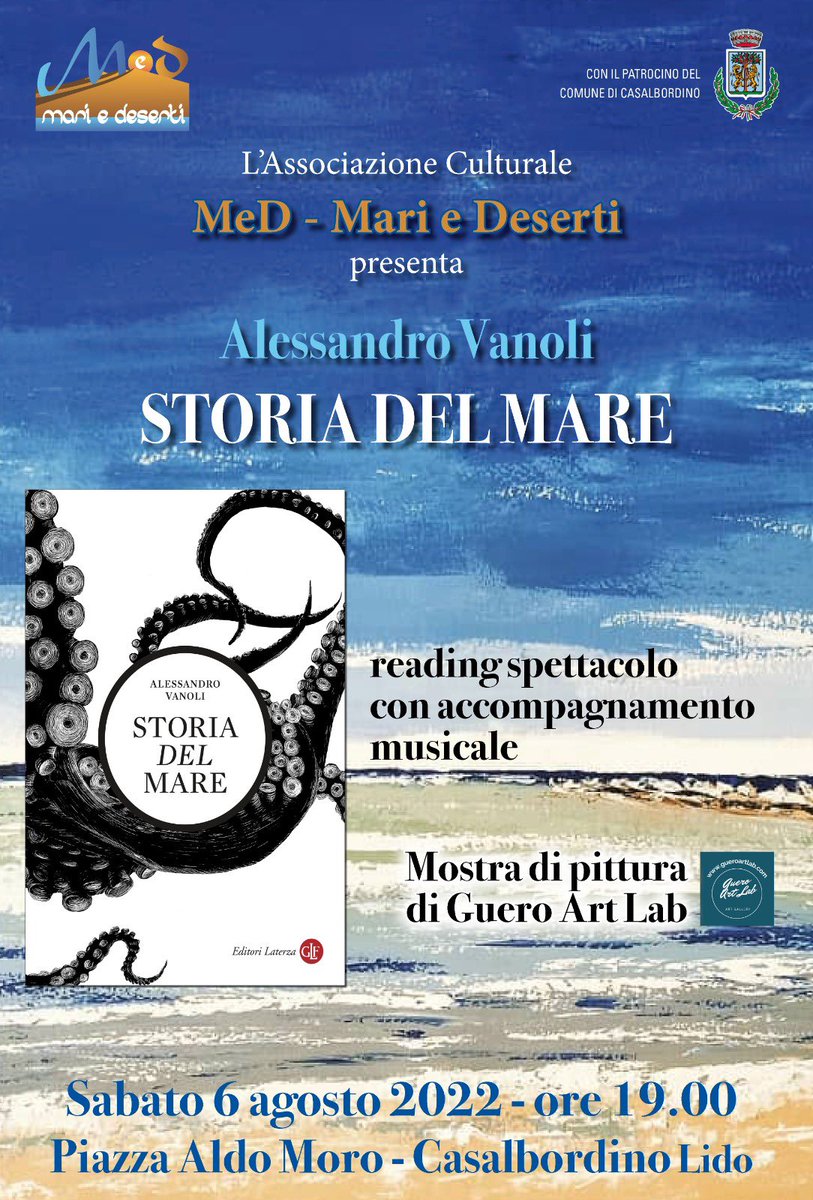 faretto75's tweet photo. 📌@VanoliAle torna a #Casalbordino con #medmariedeserti. Si parlerà di #mare di fronte al mare. I quadri di @GuerinoTaresco e la fisarmonica di Domenico D’Annunzio impreziosiranno la serata. Vi aspettiamo! https://t.co/41YoyxTm59