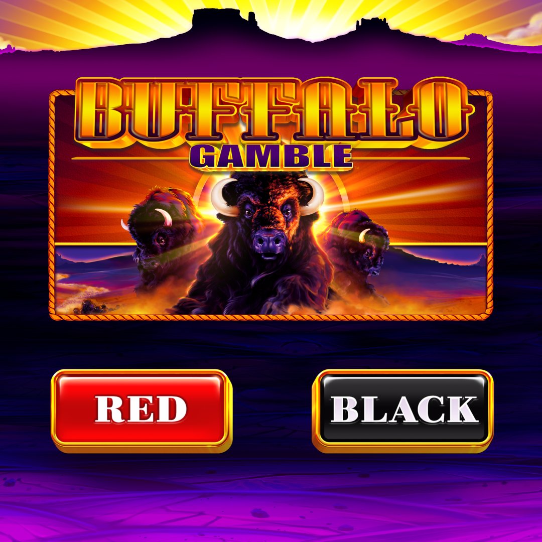 #BuffaloGamble adds an exciting new feature to the beloved Buffalo! Push the Red or Black button &amp; get a chance to multiply all of your wins.
So...which will you choose &#128308; or ⚫️?
Learn more: 
