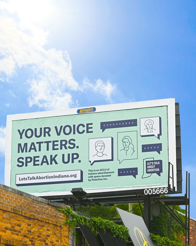 Honk if u support the right to choose! Our new billboard at 49th and College Ave is in partnership w/ @acluindiana. Visit letstalkabortion.org to learn more. #letstalkaboutabortion #bansoffindiana
