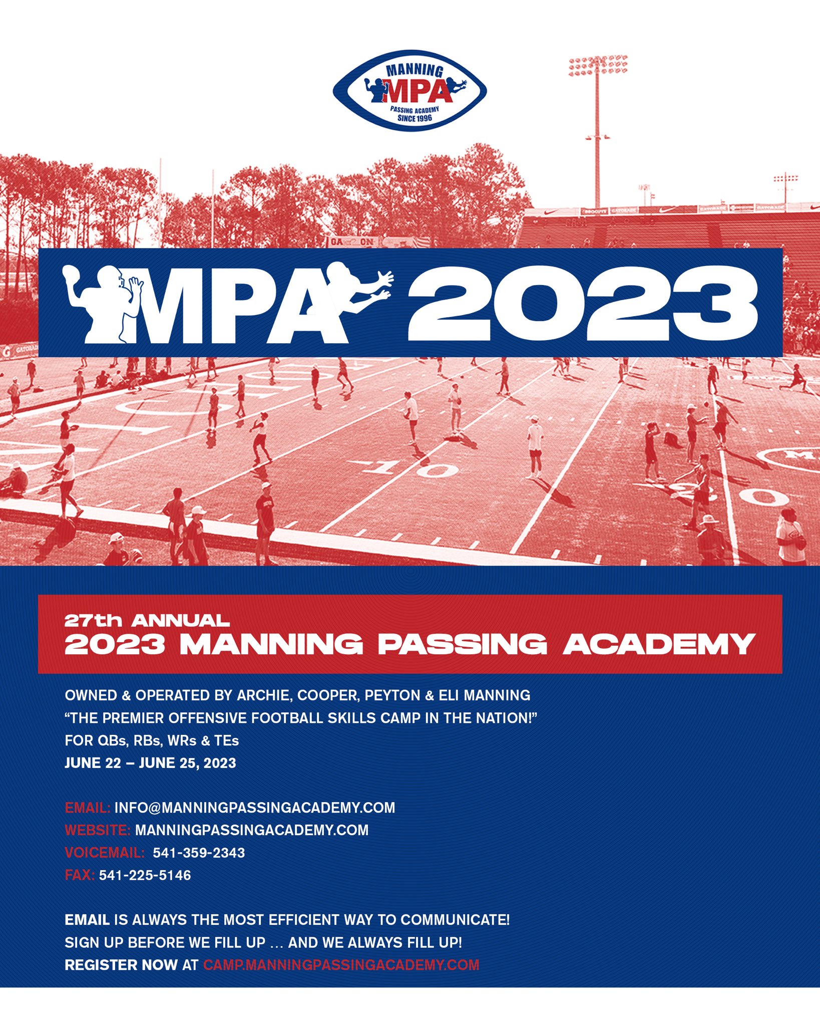 Manning Passing Academy on Twitter "MPA 2023 registration is now OPEN
